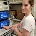 DAQ scientist Rebecca Graves works with several analyzers in the division_s lab.