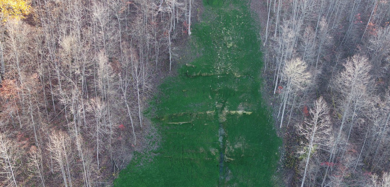 an aerial photo of the landslide corridor