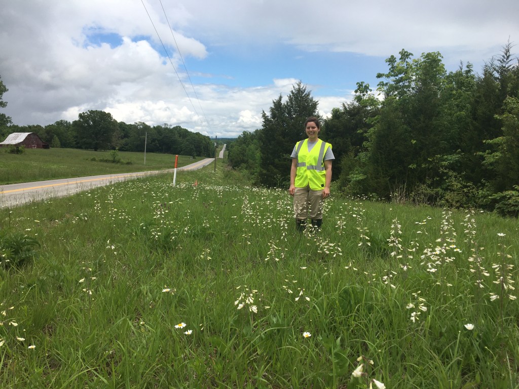 botanist stands on a pollinator plot in Logan County, Kentucky